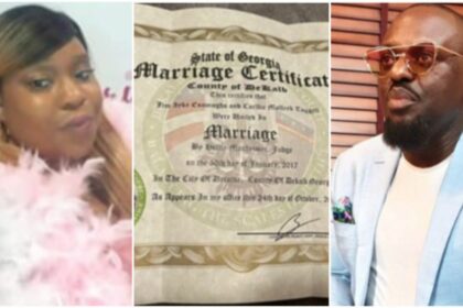 American lady says she is married to Jim Iyke, presents marriage certificate
