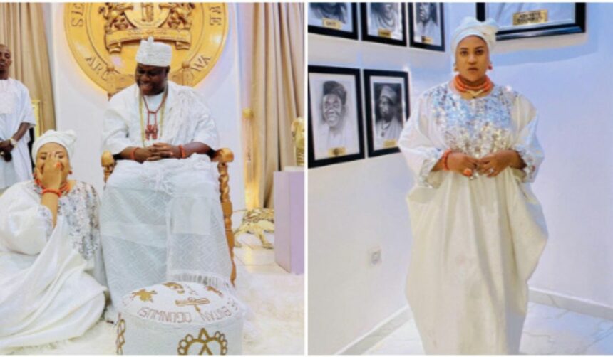 Nkechi Blessing gets warm reception as she visits Ooni of Ife
