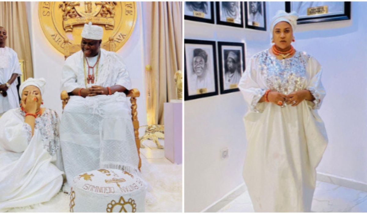 Nkechi Blessing gets warm reception as she visits Ooni of Ife