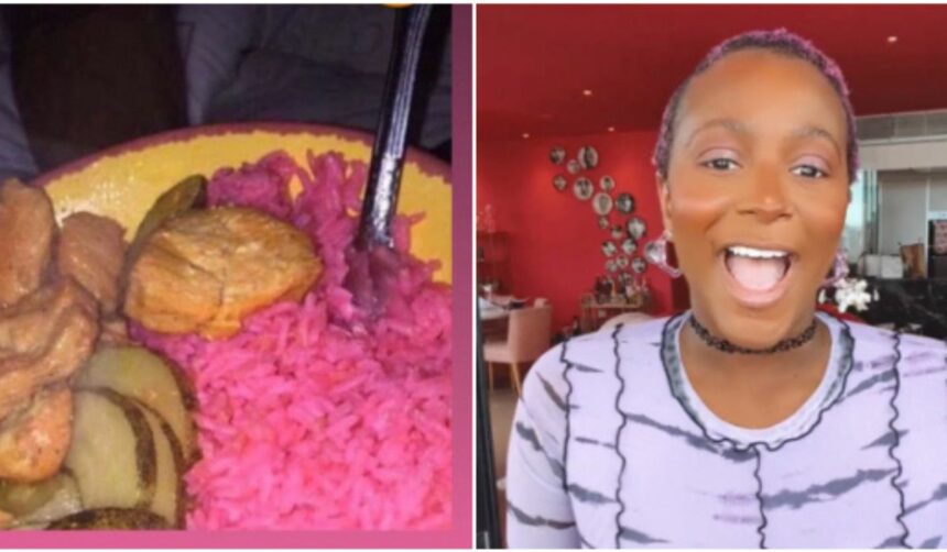 Wetin be this? Nigerians react as DJ Cuppy cooks pink jollof rice