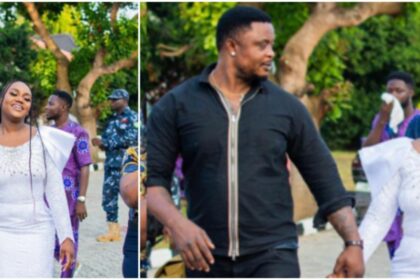 Chioma looking cheerful as she walks with Davido’s bodyguard in new photos