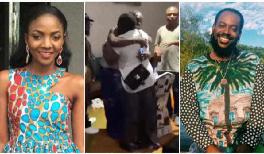 Drama as Simi reacts when after female fan tightly hugs Adekunle Gold in her presence
