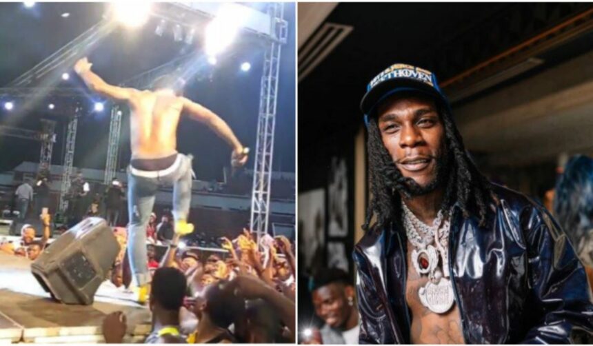 Video shows moment Burna Boy kicked a fan who tried to climb stage at his Lagos concert