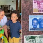 Anger as Regina Daniels shows off wads of new notes her sons saved in their piggy bank