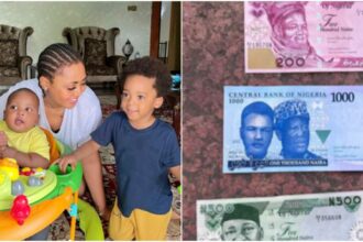 Anger as Regina Daniels shows off wads of new notes her sons saved in their piggy bank