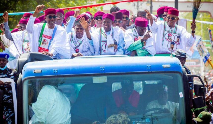 Maiduguri residents troop out in thousands to show support for Tinubu, Shettima of 2023 polls