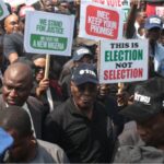 Atiku, Melaye. others lead protesters to INEC headquarters on election grievances