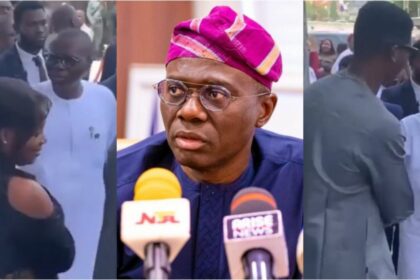 Gov Sanwo-Olu stands outside church, shakes hands with members as Nigerians react