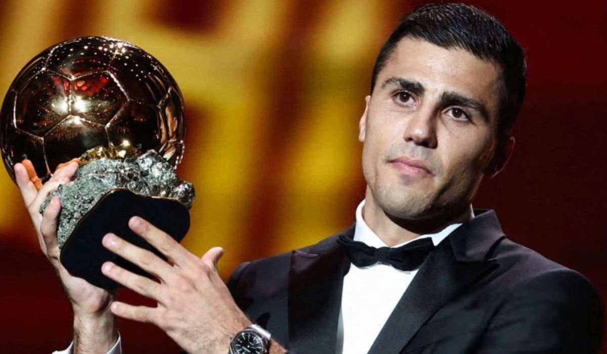 Rodri Hernández reacts after emerging winner of 2024 Ballon d’Or