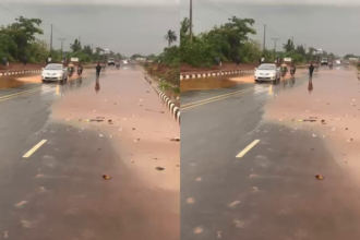 VIDEO: Reactions As Newly Commissioned Ogun Airport Road Overtaken by Flood